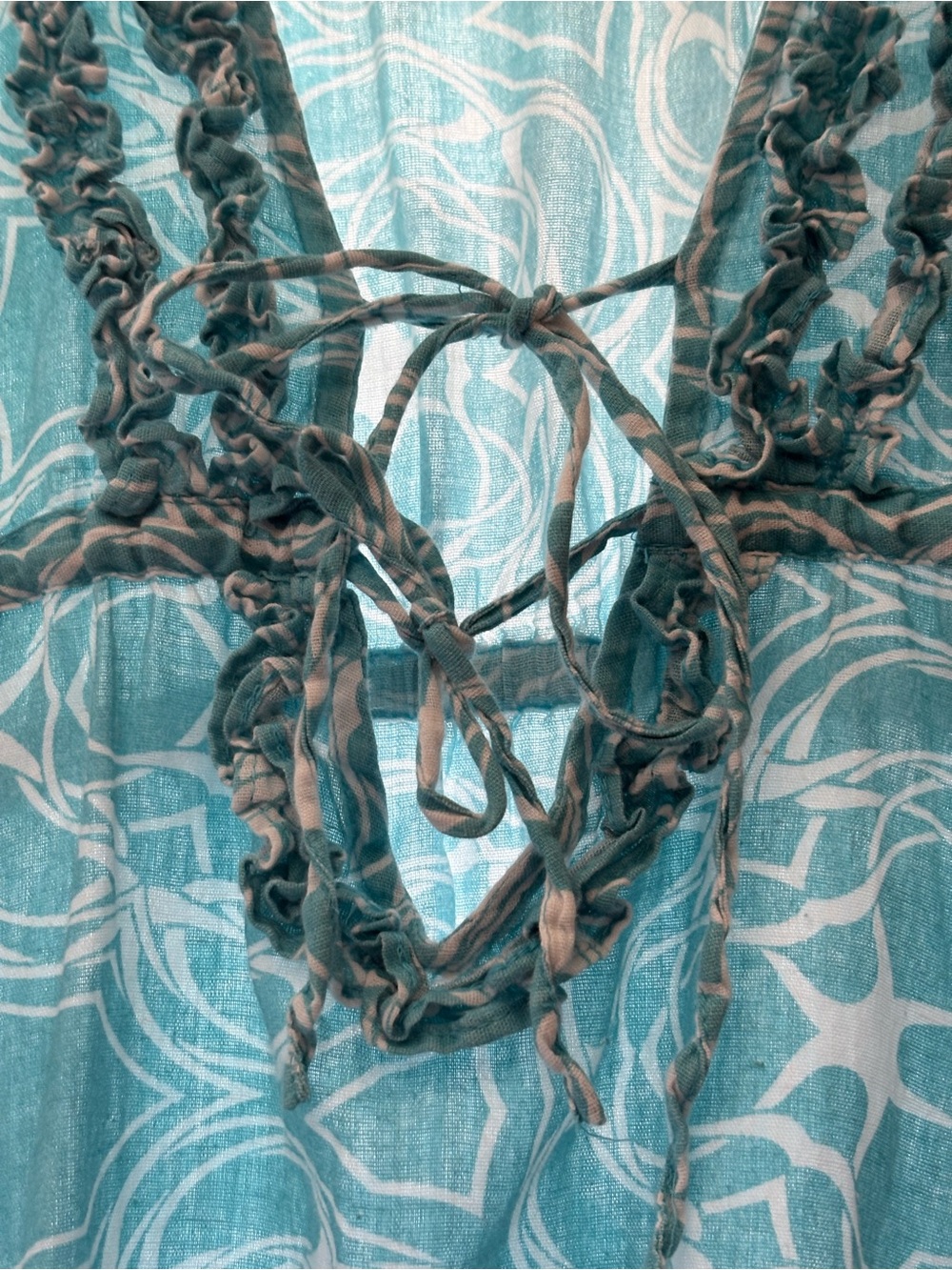 Teal & White Patterned Long-Sleeve Swim Coverup - Picture 3 of 3